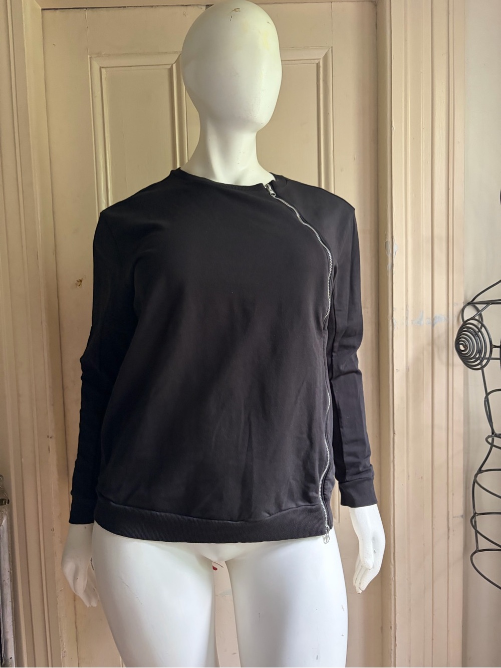 Universal Standard Black Meridien Asymmetrical Zip Crew Sweatshirt